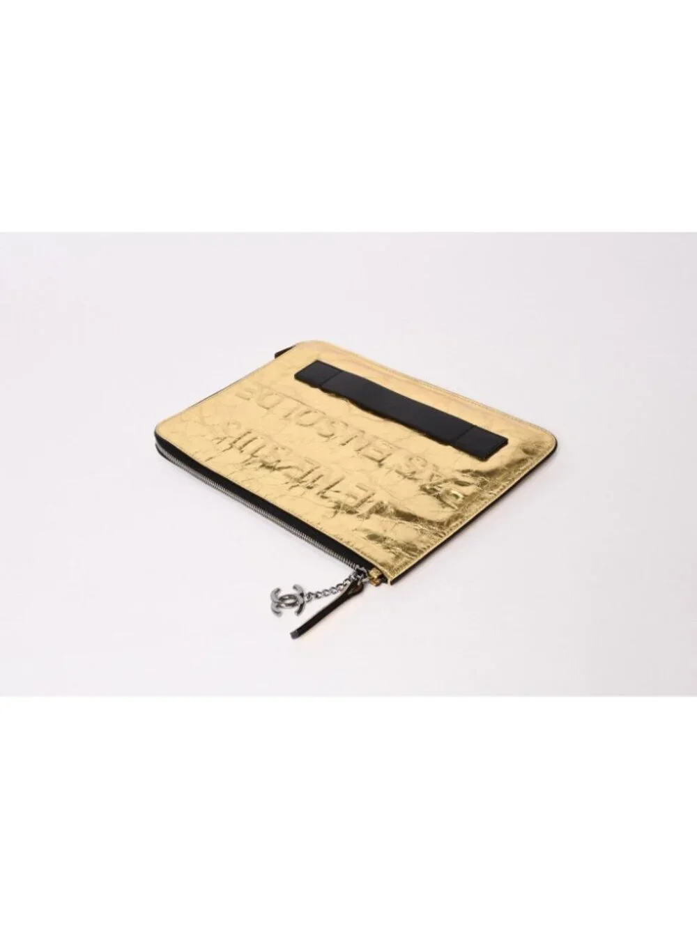 Chanel Votez Coco Clutch CC Logo Crinkle Leather Metallic Gold